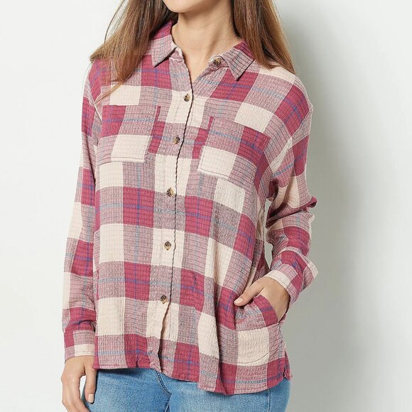 Studio Park x Courtney Khondabi Spring Plaid Button Front Shirt. 14940 - Picture 1 of 1